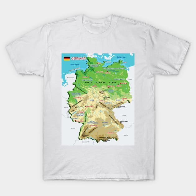 Physical map of Germany T-Shirt by AliJun